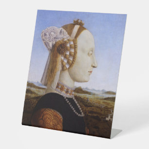 Portret Battista Sforza Piero Francesca middeleeuw Reclamebord Met Voetstuk