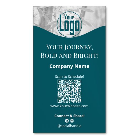 Portret Blauwgroen White Life Coach Company Magnetisch Visitekaartje (Voorkant Verticaal)