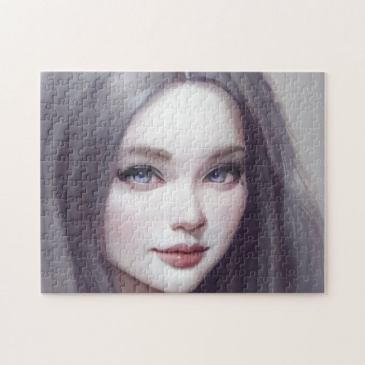 Portret Bruine Ogen Haar Lippen Jonge Vrouw Legpuzzel (Horizontaal)