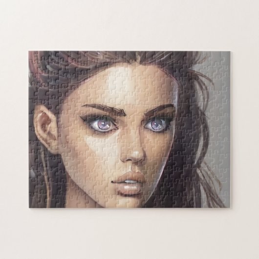 Portret Brunette Blue Eyed Young Woman Legpuzzel (Horizontaal)