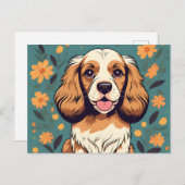 Portret Cocker Hond En Bloemen Briefkaart (Voorkant / Achterkant)