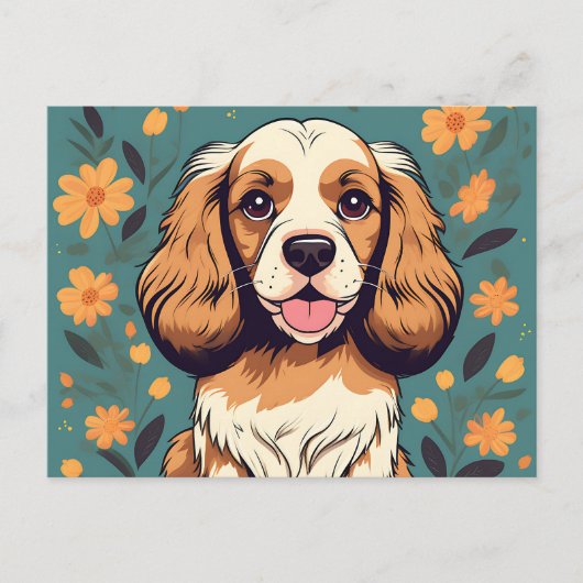 Portret Cocker Hond En Bloemen Briefkaart (Voorkant)