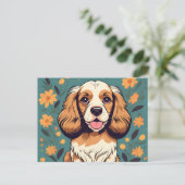 Portret Cocker Hond En Bloemen Briefkaart (Staand voorkant)