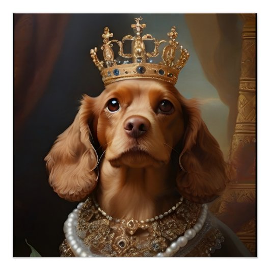 Portret Cocker Spaniel de Koningin kroon kunst Perfect Poster (Voorkant)