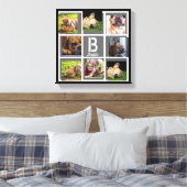 portret collage monogram gepersonaliseerd grijs zw canvas afdruk (Insitu (Slaapkamer))