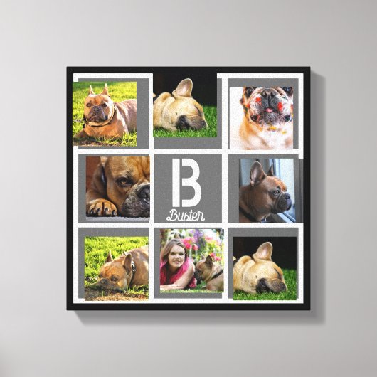 portret collage monogram gepersonaliseerd grijs zw canvas afdruk (Voorkant)