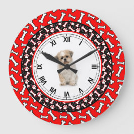 Portret Dog Bone Cute Pooch Lijst Grote Klok
