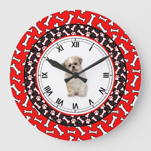 Portret Dog Bone Cute Pooch Lijst Grote Klok (Voorkant)