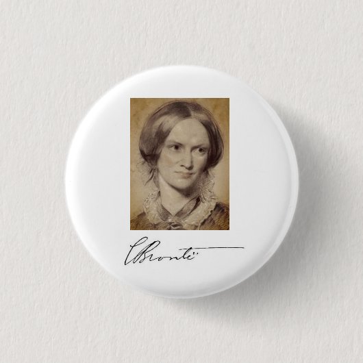Portret en handtekening van Charlotte Brontë Ronde Button 3,2 Cm (Voorkant)