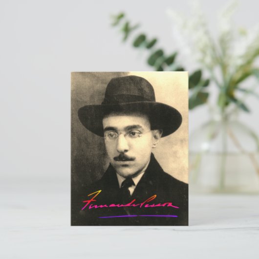 Portret en handtekening van Fernando Pessoa Briefkaart (Staand voorkant)