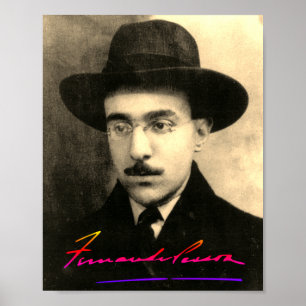 Portret en handtekening van Fernando Pessoa Poster