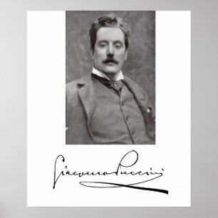 Portret en handtekening van Giacomo Puccini Poster