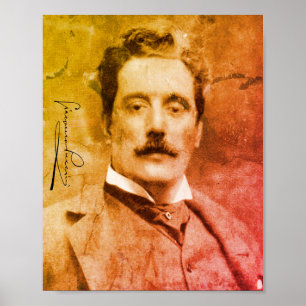 Portret en handtekening van Giacomo Puccini Poster