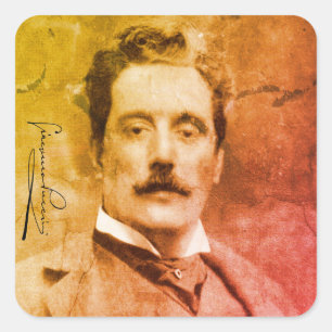 Portret en handtekening van Giacomo Puccini Vierkante Sticker