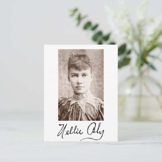 Portret en handtekening van Nellie Bly Briefkaart (Staand voorkant)