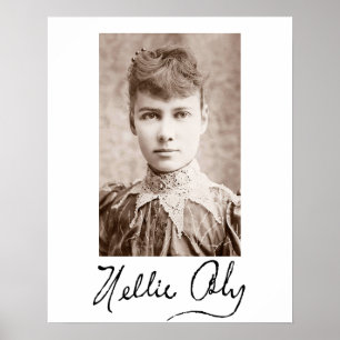 Portret en handtekening van Nellie Bly Poster