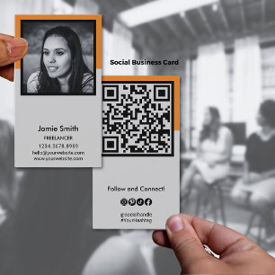 Portret Foto Sociale QR code Zwart, Sinaasappel &  Visitekaartje