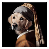 Portret Golden Retriver Beroemd Vermeer schilderij Perfect Poster (Voorkant)