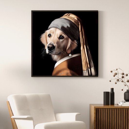 Portret Golden Retriver Beroemd Vermeer schilderij Perfect Poster