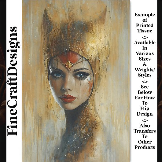 Portret, gouden hoofdtooi, rode lippen BV2 Decoupa Tissuepapier