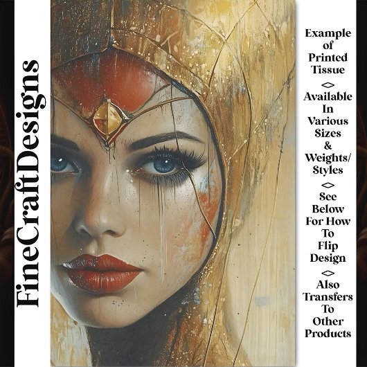 Portret, gouden hoofdtooi, rode lippen BV3 decoupa Tissuepapier