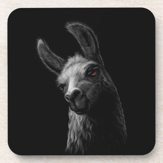 Portret Head Cute Llama met een zwarte achtergrond Bier Onderzetter (Voorkant)