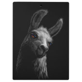 Portret Head Cute Llama met een zwarte achtergrond Klembord (Achterkant)