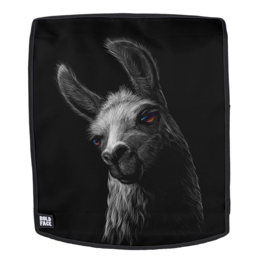Portret Head Cute Llama met een zwarte achtergrond Rugtassen (Verwijderbaar gezicht)