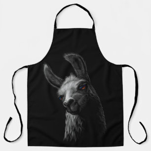 Portret Head Cute Llama met een zwarte achtergrond Schort