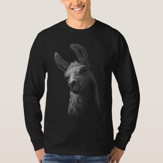 Portret Head Cute Llama met een zwarte achtergrond T-shirt (Voorkant)