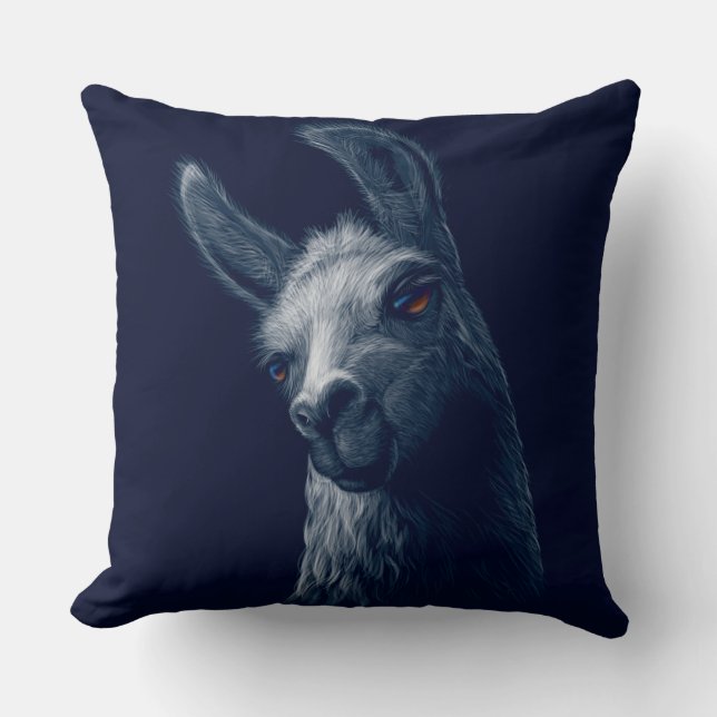 Portret Head Cute Llama met marineachtergrond Kussen (Voorkant)