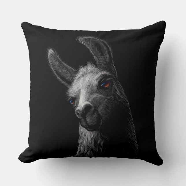 Portret Head Cute Llama met zwarte achtergrond Kussen (Voorkant)