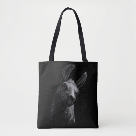 Portret Head Cute Llama met zwarte achtergrond Tote Bag (Voorkant)