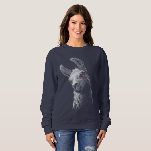 Portret Head Cute Llama met zwarte achtergrond Trui (Voorkant volledig)