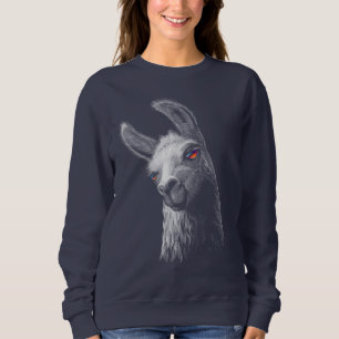 Portret Head Cute Llama met zwarte achtergrond Trui