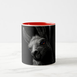 Portret Head Cute Llama met zwarte achtergrond Tweekleurige Koffiemok
