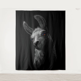Portret Head Cute Llama met zwarte achtergrond Wandkleed
