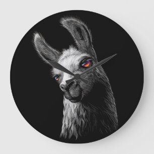 Portret Head Cute Llama op zwarte achtergrond Grote Klok