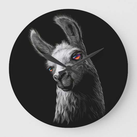 Portret Head Cute Llama op zwarte achtergrond Grote Klok (Voorkant)