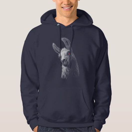 Portret Head Cute Llama op zwarte achtergrond Hoodie (Voorkant)