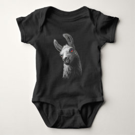 Portret Head Cute Llama op zwarte achtergrond Romper