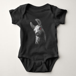 Portret Head Cute Llama op zwarte achtergrond Romper
