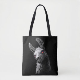 Portret Head Cute Llama op zwarte achtergrond Tote Bag