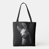 Portret Head Cute Llama op zwarte achtergrond Tote Bag (Achterkant)