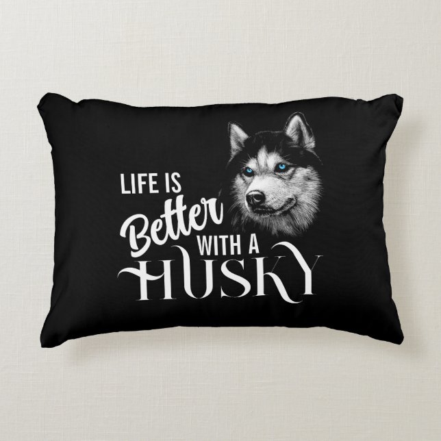 Portret Head Siberian Husky met blauwe ogen Accent Kussen (Voorkant)