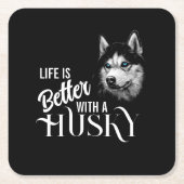 Portret Head Siberian Husky met blauwe ogen Kartonnen Onderzetters (Voorkant)