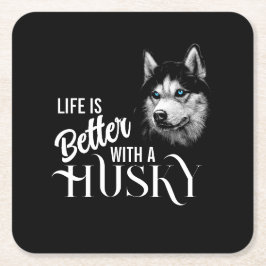 Portret Head Siberian Husky met blauwe ogen Kartonnen Onderzetters