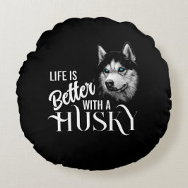 Portret Head Siberian Husky met blauwe ogen Rond Kussen