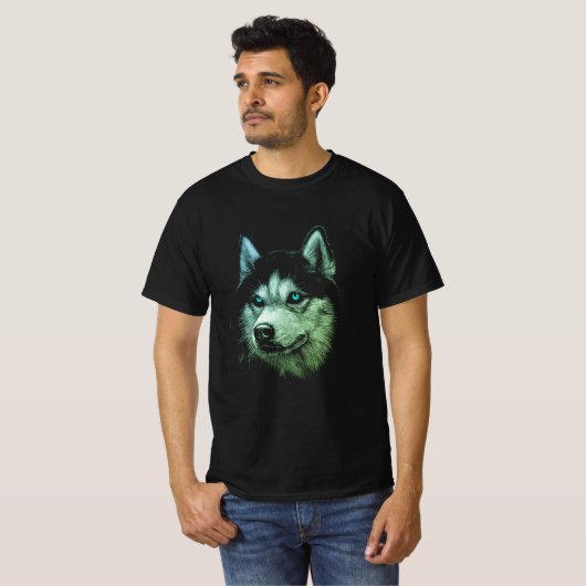 Portret Head Siberian Husky met blauwe ogen T-shirt (Voorkant volledig)