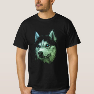 Portret Head Siberian Husky met blauwe ogen T-shirt